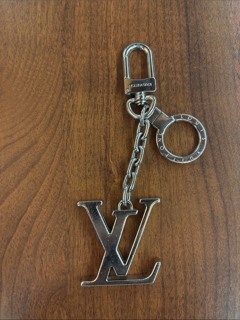 Louis Vuitton Silver-Tone LV Logo Key Ring Charm